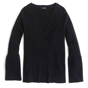 J CREW, Black MOLLY BELL SLEEVES Wool Blend, V neck Sweater, Size XS